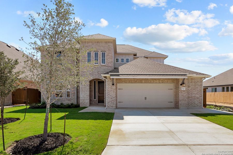 Front exterior of a new home in Stillwater Ranch 60', San Antonio, TX, highlighting curb appeal (Image 19).