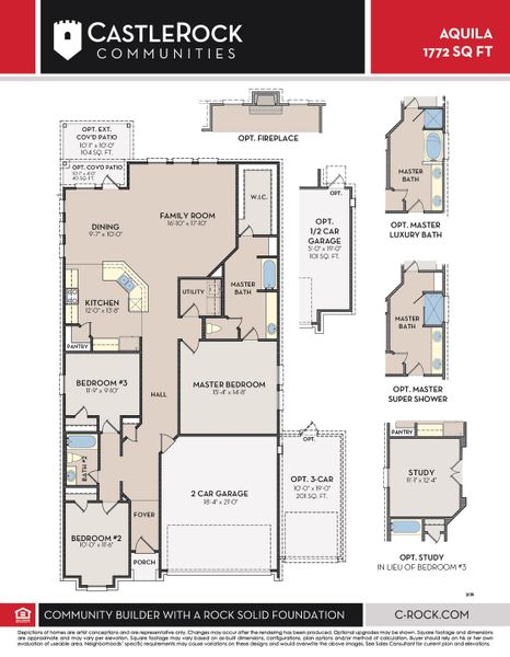 2D floor plan layout for the Aquila by CastleRock Communities in Brush Creek, Fairview, TN (Image 3).