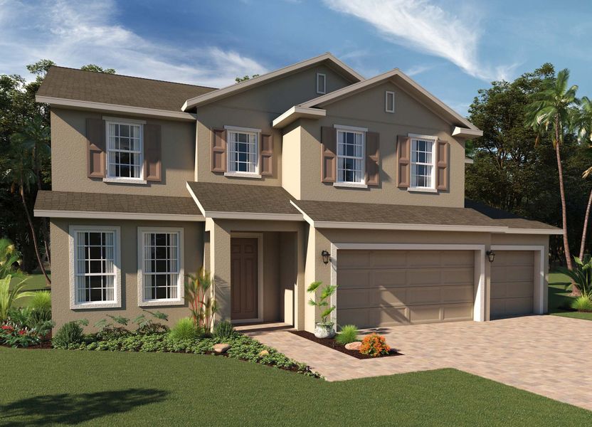Representative exterior photo of a completed home built from the Exbury Executive by Risewell Homes in Trinity Lakes, Groveland, FL (Image 2). Representative exterior photo of a completed home built from the Exbury Executive by Risewell Homes in Trinity Lakes, Groveland, FL (Image 2).