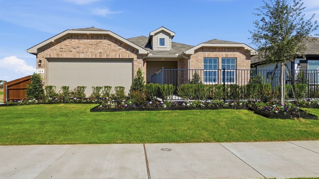 Representative exterior photo of a completed home built from the Denton by D.R. Horton in The Hills at Reunion, Newark, TX (Image 1). Representative exterior photo of a completed home built from the Denton by D.R. Horton in The Hills at Reunion, Newark, TX (Image 1).
