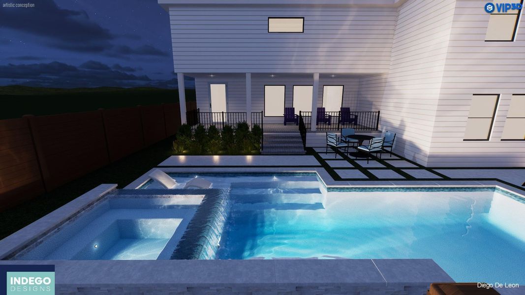 Night time view with the spa