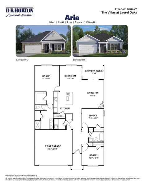 2D floor plan layout for the Plan by D.R. Horton in The Villas at Laurel Oaks, Sanford, NC (Image 3).