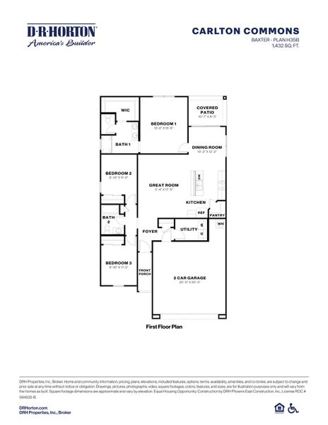 2D floor plan layout for the Baxter by D.R. Horton in Carlton Commons, Casa Grande, AZ (Image 1).