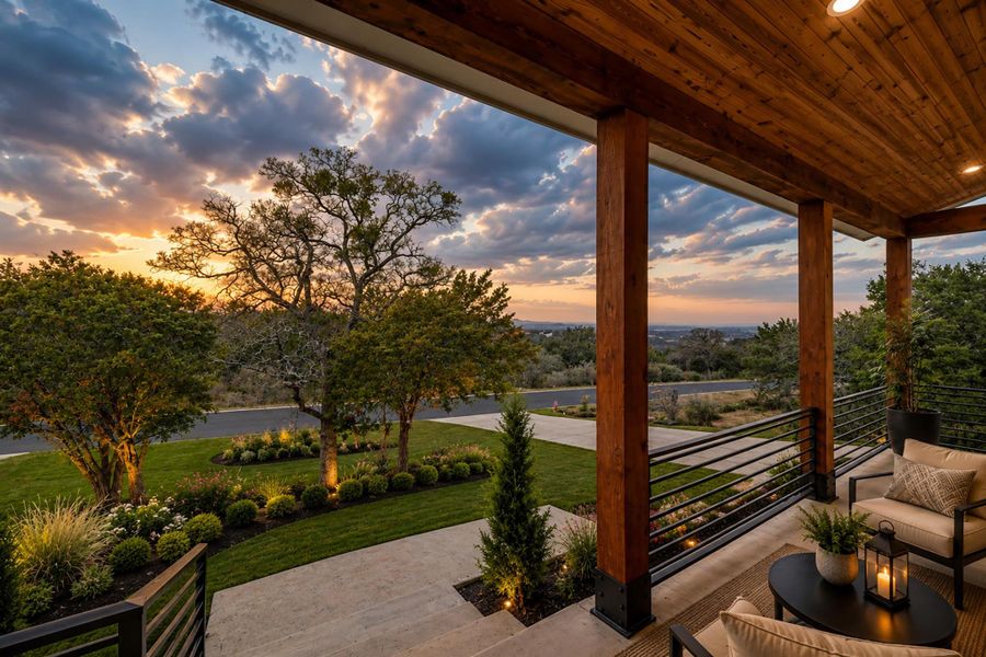 Virtual Staging. Rich wood ceilings shelter a spacious porch overlooking a beautifully manicured lawn and vibrant sunset. Virtual Staging. Rich wood ceilings shelter a spacious porch overlooking a beautifully manicured lawn and vibrant sunset.