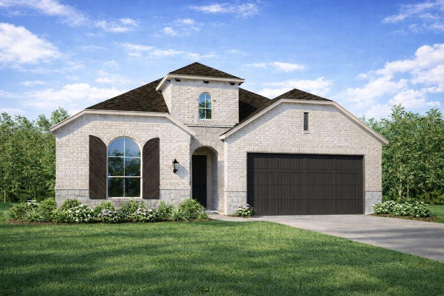 Front exterior of a new home in Jordan Ranch, Fulshear, TX, highlighting curb appeal (Image 1). Front exterior of a new home in Jordan Ranch, Fulshear, TX, highlighting curb appeal (Image 1).