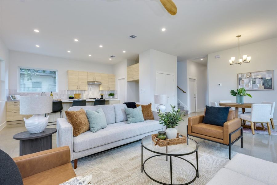 Family room open to the kitchen.