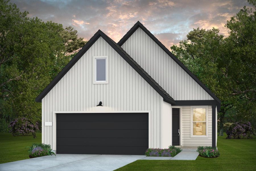 Front exterior of a new home in Sun City Texas, Georgetown, TX, highlighting curb appeal (Image 1).