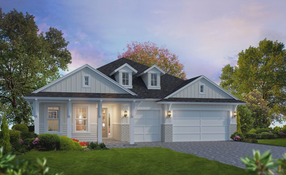 Representative exterior photo of a completed home built from the Davenport - Elite Series | 60' Wide Lots by ICI Homes in Veranda Bay, Flagler Beach, FL (Image 3). Representative exterior photo of a completed home built from the Davenport - Elite Series | 60' Wide Lots by ICI Homes in Veranda Bay, Flagler Beach, FL (Image 3).