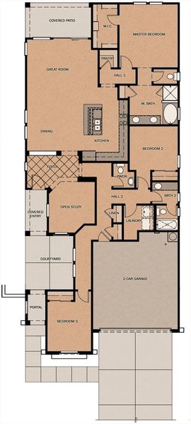 2D floor plan layout for the Helena by Fulton Homes in Calistoga at Promenade, San Tan Valley, AZ (Image 3).
