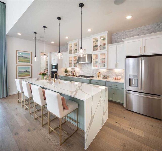 The abundance of easily accessible cabinet storage in the hutch keeps your kitchen counter free of clutter