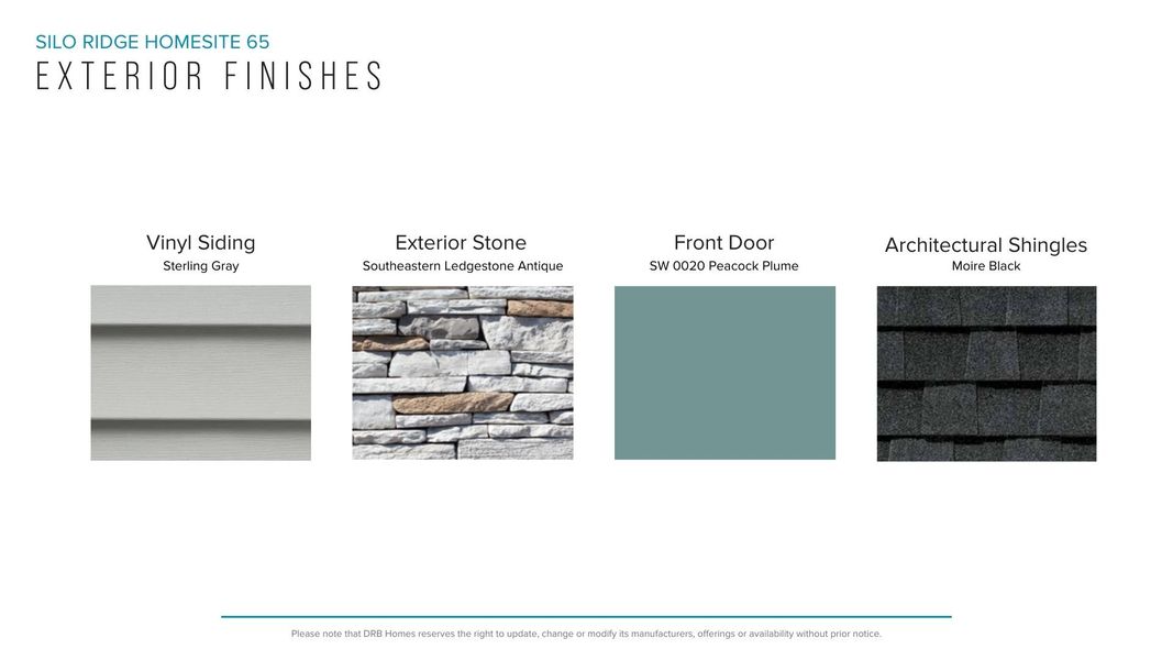 Sample of building materials used in homes in Silo Ridge, Anderson (Image 38).