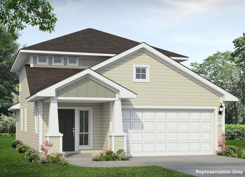 Front exterior of a new home in Cloverleaf, Austin, TX, highlighting curb appeal (Image 1). Front exterior of a new home in Cloverleaf, Austin, TX, highlighting curb appeal (Image 1).