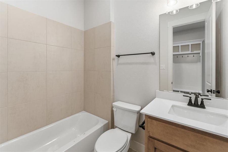 Full bathroom with vanity and tub / shower combination
