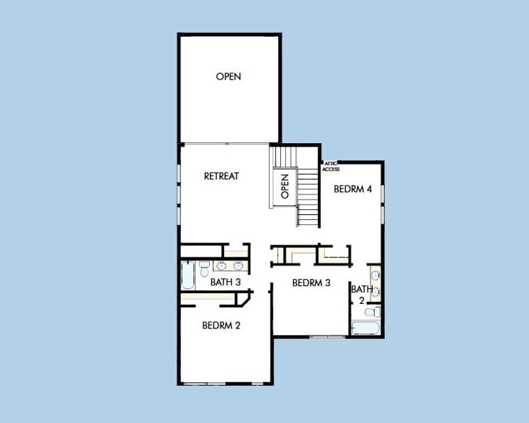 2D floor plan layout for the The Mansfield by David Weekley Homes in Treeline, Justin, TX (Image 3).