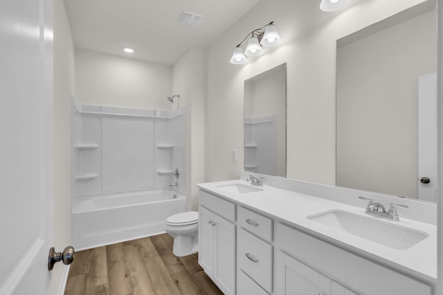 Upstairs hall bath with double vanity!
