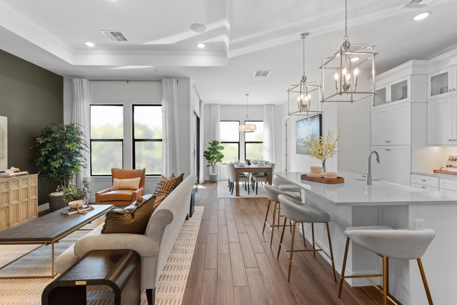 Great room with tile flooring across first floor Great room with tile flooring across first floor