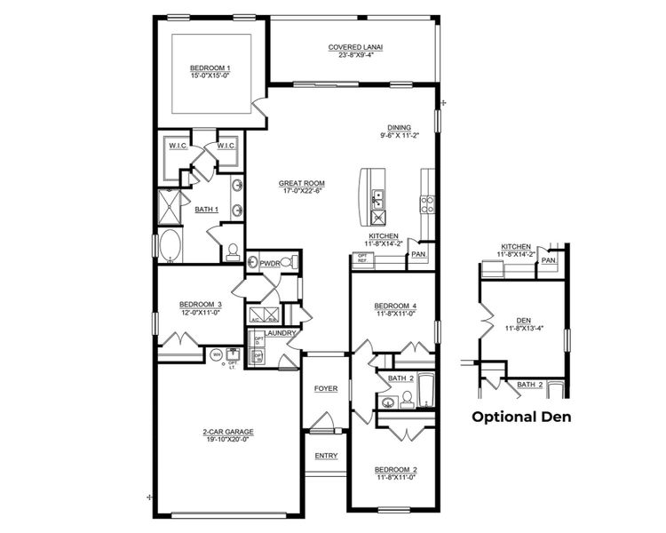 2D floor plan layout for the Lantana by D.R. Horton in Oakfield Trails, Parrish, FL (Image 3). 2D floor plan layout for the Lantana by D.R. Horton in Oakfield Trails, Parrish, FL (Image 3).