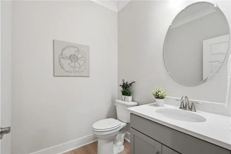 Refined crown molding and clean transitions highli