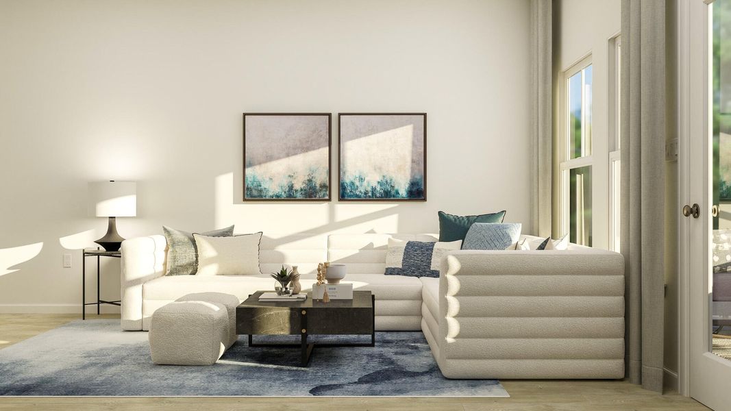 Furnished interior view inside a new home in Horizons at Carnes Crossroads | 55+: Cottage Collection, Summerville (Image 7). Furnished interior view inside a new home in Horizons at Carnes Crossroads | 55+: Cottage Collection, Summerville (Image 7).