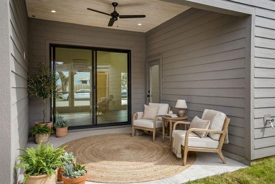 Photos have been virtually staged to show potential furnishings and décor. The property is sold unfurnished, and no furniture conveys.