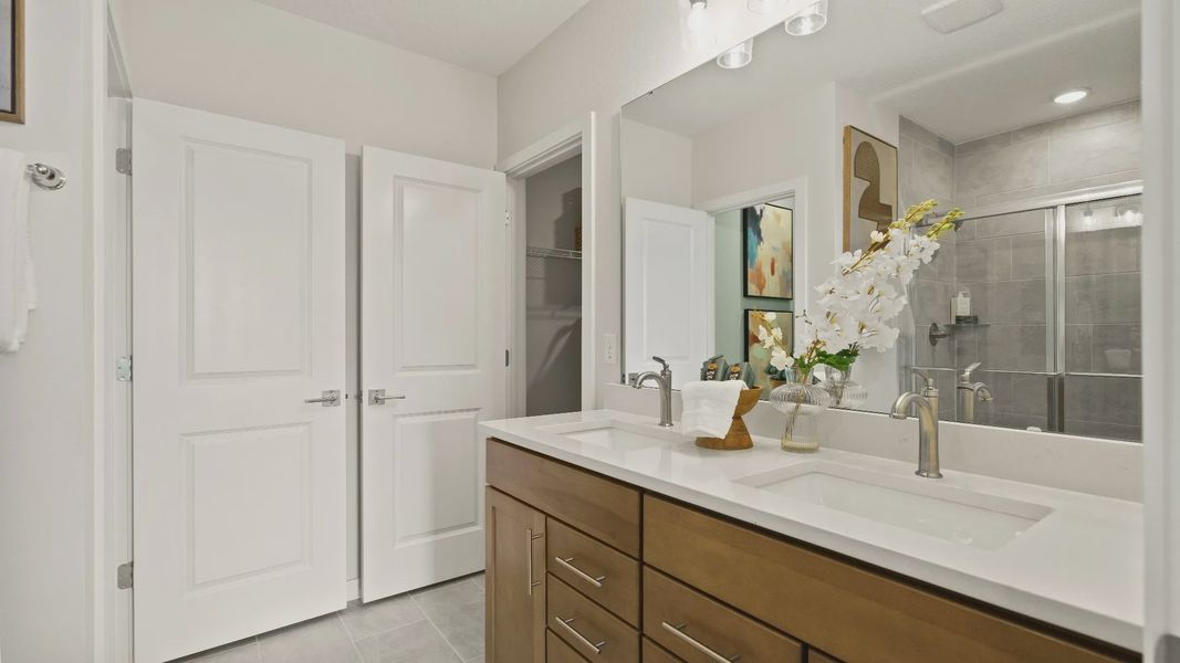 Castaway Floor Plan Primary Suite Bathroom with Dual Vanity Sinks