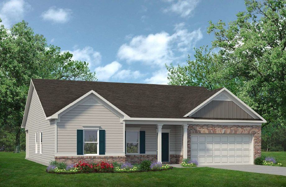 Front exterior of a new home in Hampshire Hills, Columbia, TN, highlighting curb appeal (Image 1).