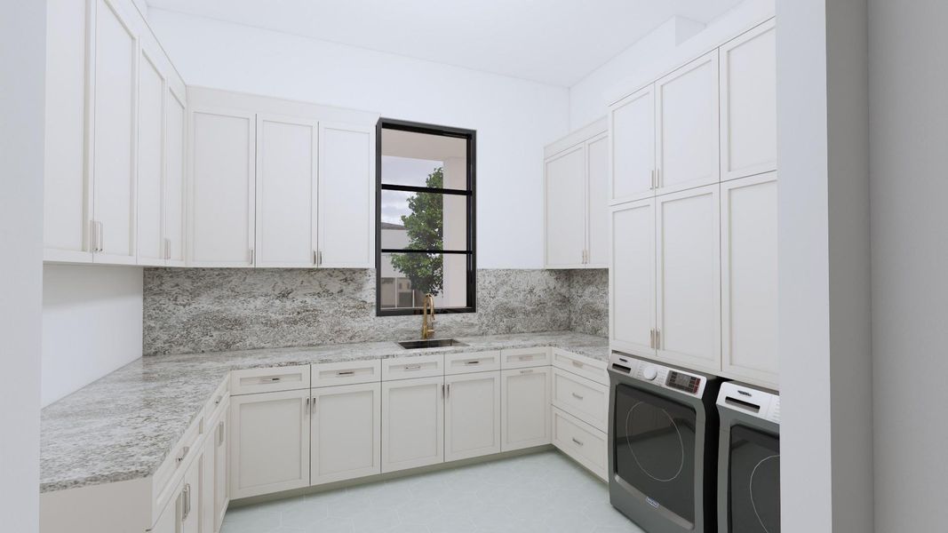 Laundry is never a chore in this large utility room.