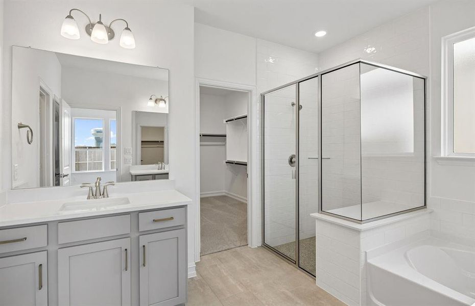 Primary bath with separate tub and shower