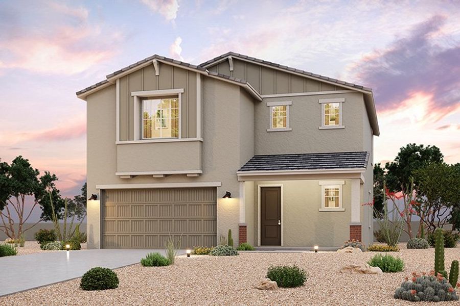 Front exterior of a new home in North Copper Canyon, Surprise, AZ, highlighting curb appeal (Image 1). Front exterior of a new home in North Copper Canyon, Surprise, AZ, highlighting curb appeal (Image 1).