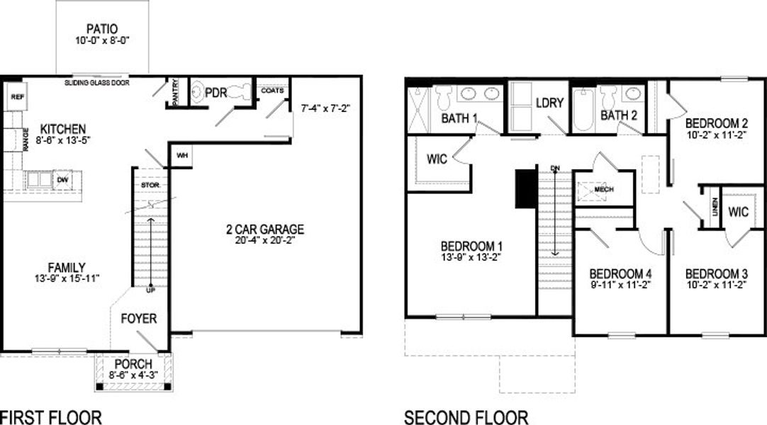 2D floor plan layout for the Glendale by D.R. Horton in Polo Fields, Kingsport, TN (Image 2).