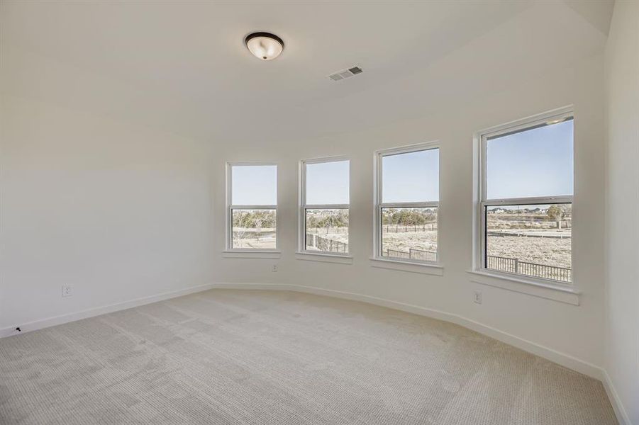 Unfurnished room with light carpet and baseboards