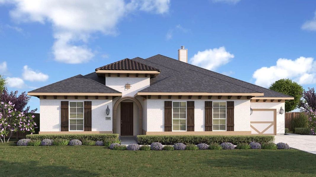 Representative exterior photo of a completed home built from the Heron by DRB Homes in Mostyn Manor Reserve, Magnolia, TX (Image 6). Representative exterior photo of a completed home built from the Heron by DRB Homes in Mostyn Manor Reserve, Magnolia, TX (Image 6).