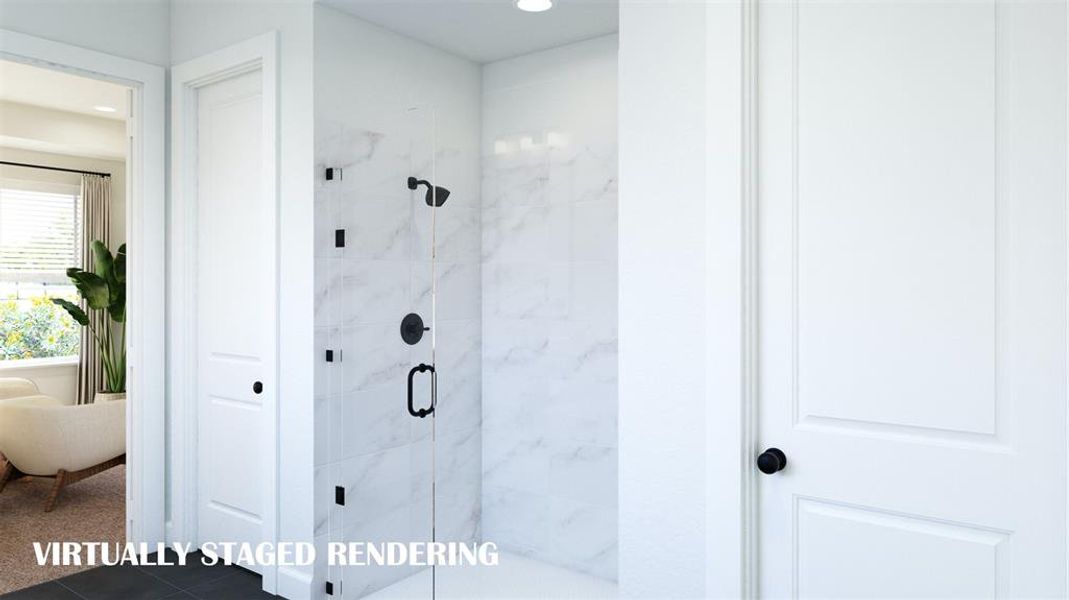 The oversized walk in shower in your new owner's bath is the perfect place to start or end your day!  VIRTUALLY STAGED RENDERING