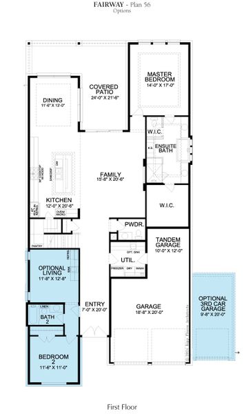 2D floor plan layout for the Fairway by Landon Homes in Fields - Brookside North, Frisco, TX (Image 8). 2D floor plan layout for the Fairway by Landon Homes in Fields - Brookside North, Frisco, TX (Image 8).