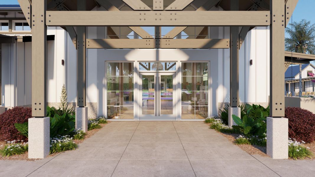 Front exterior of a new home in Horizons at Carnes Crossroads | 55+: Cottage Collection, Summerville, SC, highlighting curb appeal (Image 19).