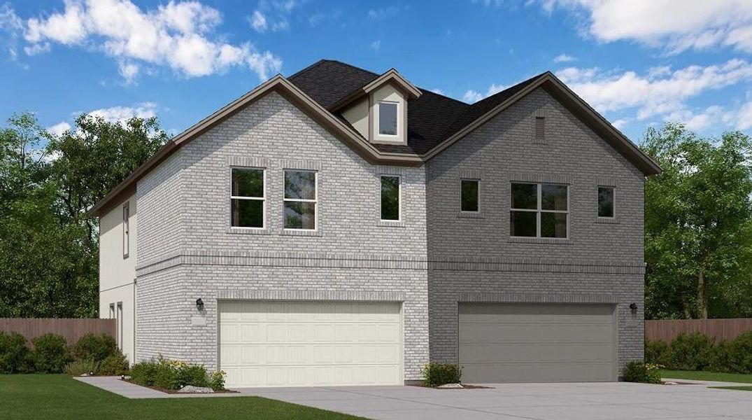 Front exterior of a new home in Sierra Vista, Rosharon, TX, highlighting curb appeal (Image 1).