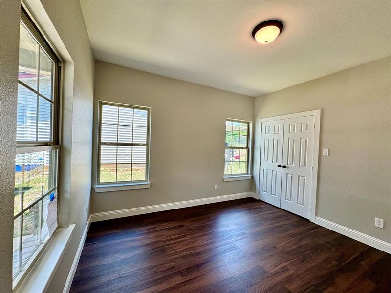 Entrance foyer with dark hardwood / wood-style floors and a wealth of natural light