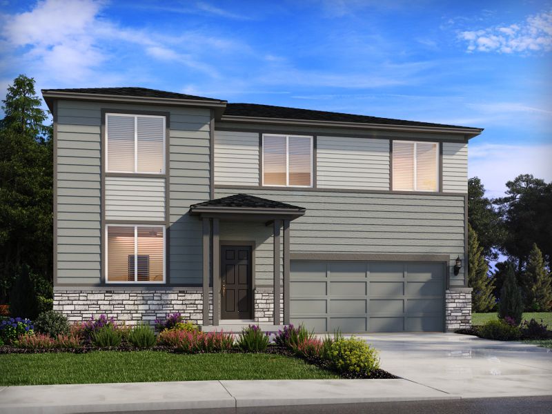 Representative exterior photo of a completed home built from the The Chatfield by Meritage Homes in Poudre Heights: The Lakes Collection, Windsor, CO (Image 14).