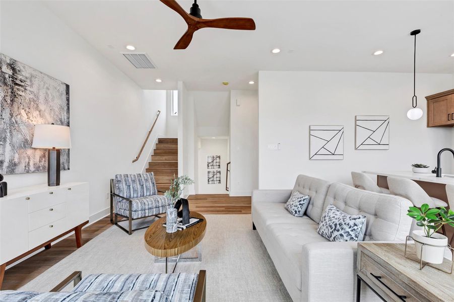 An up-close view of the living room, offering a better sense of space and layout to help you envision the perfect furniture arrangement. An up-close view of the living room, offering a better sense of space and layout to help you envision the perfect furniture arrangement.