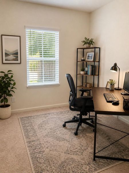 Currently used as an office, Located on the opposite side of the home from the primary suite, the secondary bedrooms offer privacy, comfort, and flexibility for family, guests, or work-from-home needs - digitally staged Currently used as an office, Located on the opposite side of the home from the primary suite, the secondary bedrooms offer privacy, comfort, and flexibility for family, guests, or work-from-home needs - digitally staged