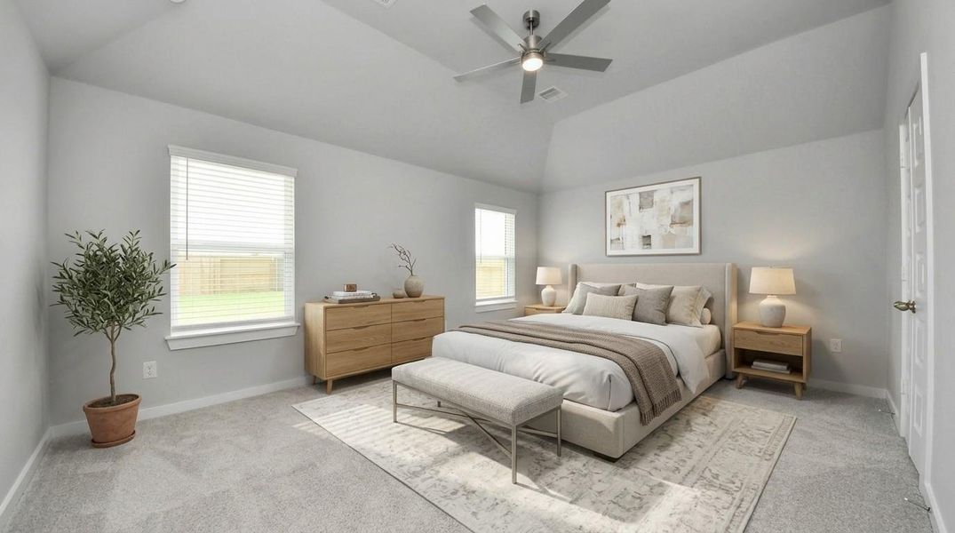 Virtually Staged - Primary Bedroom. Sample photo of completed home with similar floor plan. Actual colors and selections may vary.