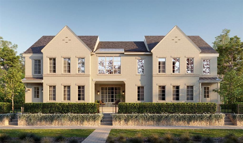 Rendering of front of property - residence is the middle unit with the covered front porch.