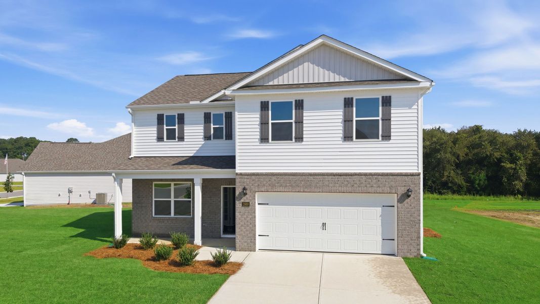 Front exterior of a new home in Villa Grande, Winterville, NC, highlighting curb appeal (Image 18). Front exterior of a new home in Villa Grande, Winterville, NC, highlighting curb appeal (Image 18).
