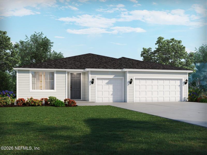 Front exterior of a new home in Azalea Creek, Jacksonville, FL, highlighting curb appeal (Image 1). Front exterior of a new home in Azalea Creek, Jacksonville, FL, highlighting curb appeal (Image 1).