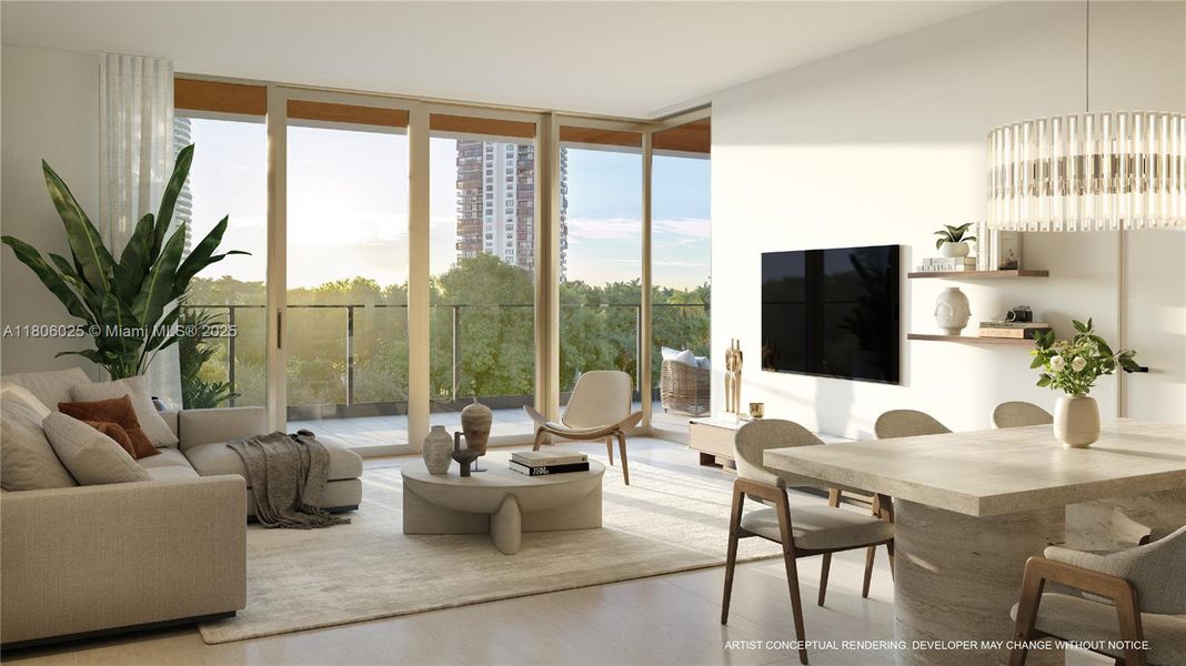 Furnished interior view inside a new home in 2200 Brickell, Miami (Image 1).