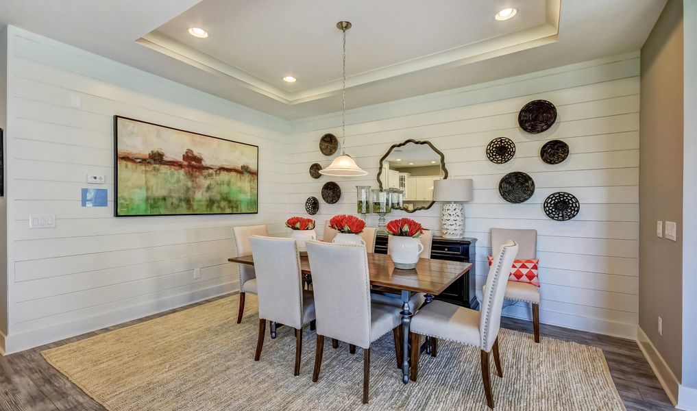 Recessed lighting in dining area