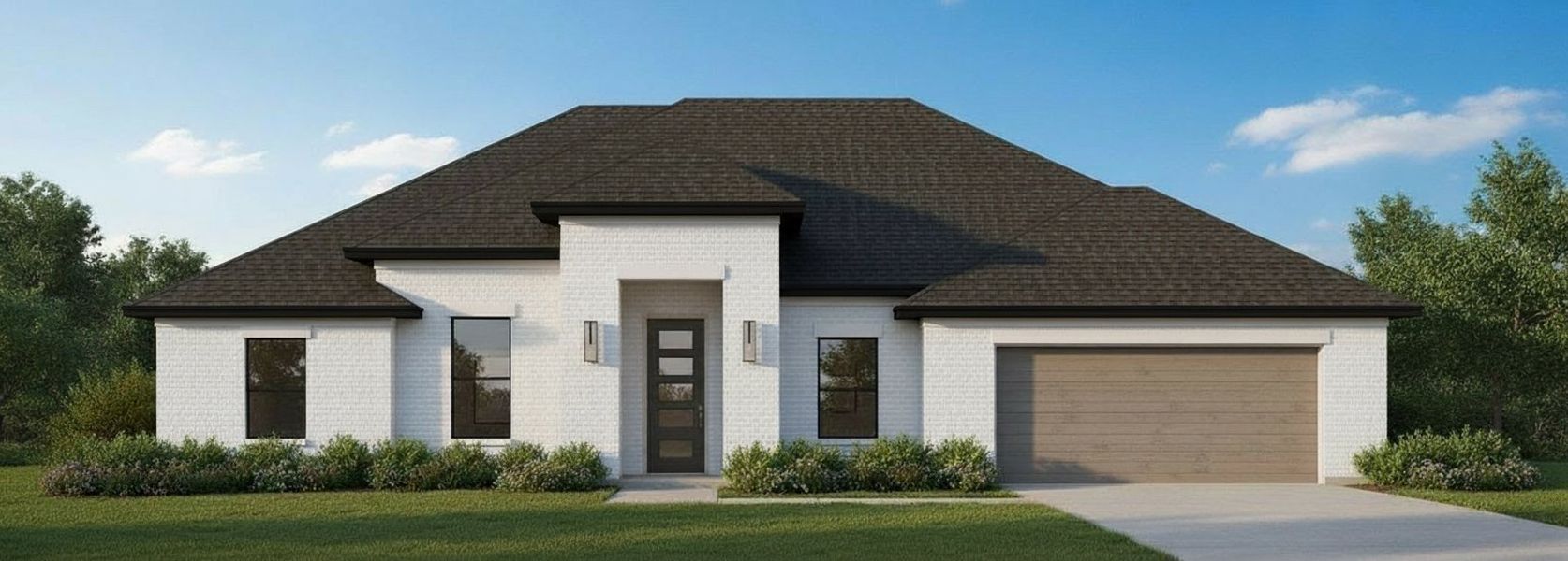 Representative exterior photo of a completed home built from the The Sage by Kenmark Homes in Coyote Crossing, Godley, TX (Image 2). Representative exterior photo of a completed home built from the The Sage by Kenmark Homes in Coyote Crossing, Godley, TX (Image 2).