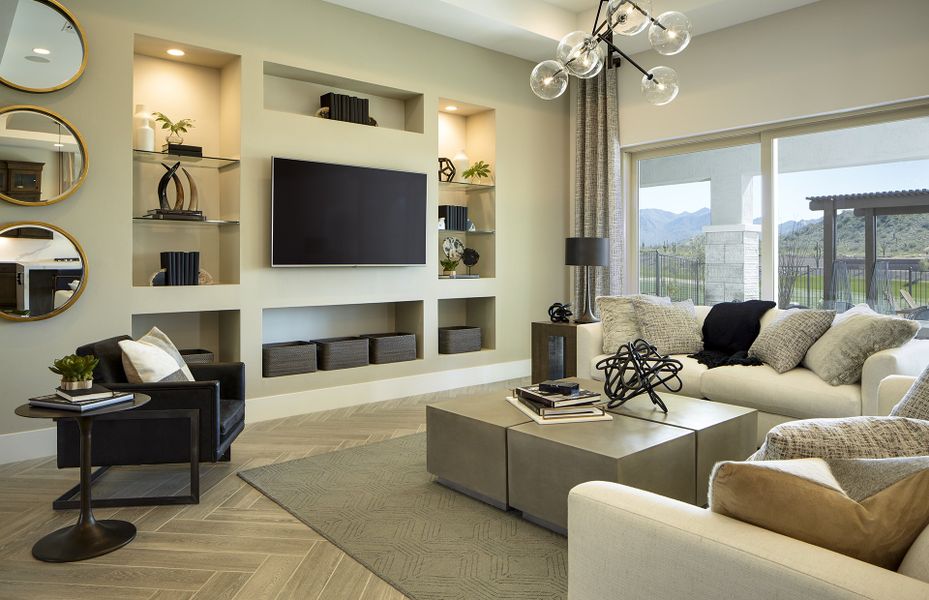 The gathering room offers built-in entertainment options