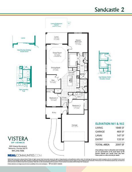 2D floor plan layout for the Sandcastle 2 by Neal Communities in Vistera of Venice, Venice, FL (Image 5).
