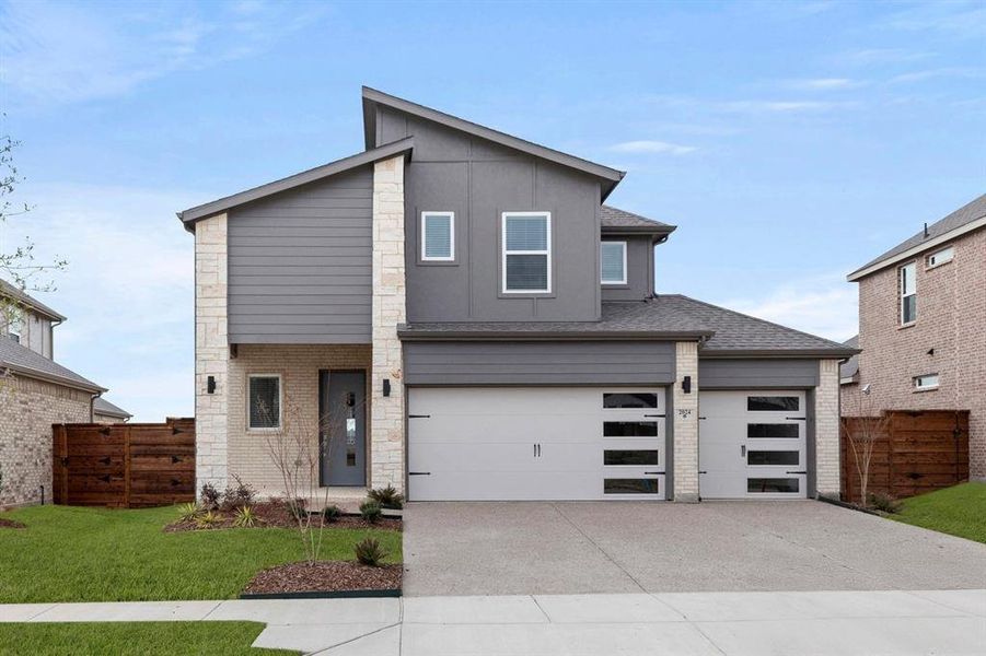 Front exterior of a new home in Solterra, Mesquite, TX, highlighting curb appeal (Image 25).